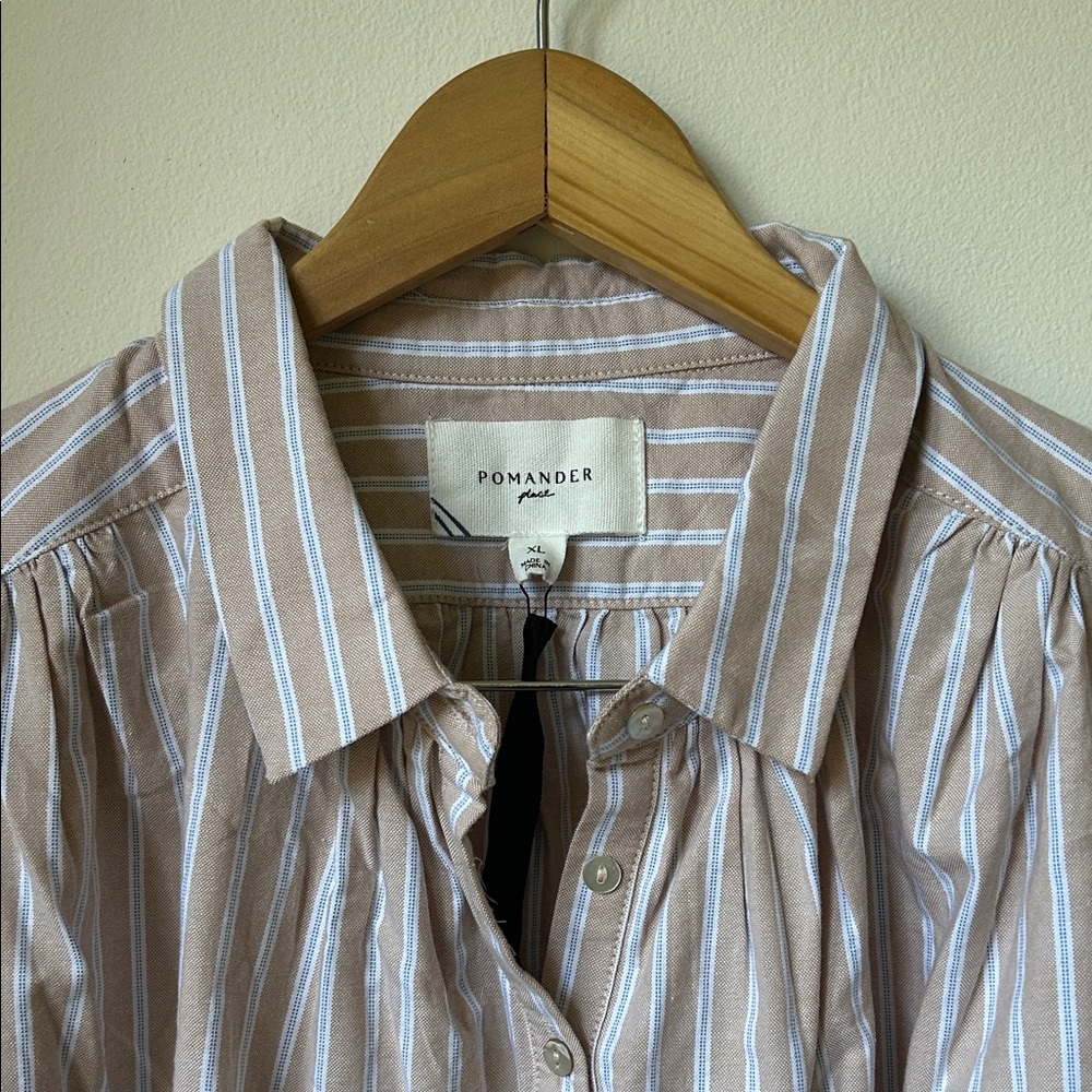 NWT Tuckernuck Pomander Place Tan Striped Popover Rosie Shirt size XL